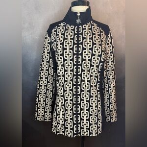 Susan Graver Weekend Jacket – Size M – Black & White Geometric Chain Print NWOT!